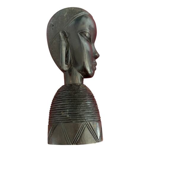 Ebony Wood African Tribal Head Statue Bust Figure 9”Tall Hand Carved Vintage - Picture 1 of 8